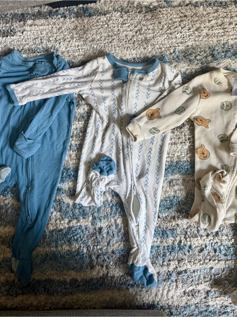 Unbranded Blue & White Baby One-Piece Sleepers - Soft Zip Footed Pajamas